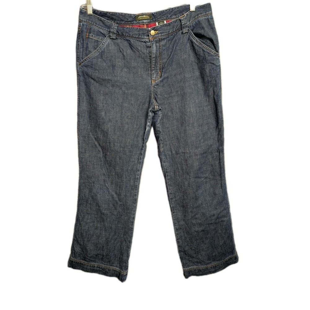 Eddie Bauer Jeans Women's 16 Specialty Dyed Plaid Lined Denim Camping Outdoors